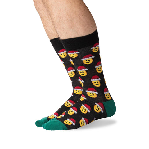 Hot Sox Mens Santa Smile Emoji Crew Socks