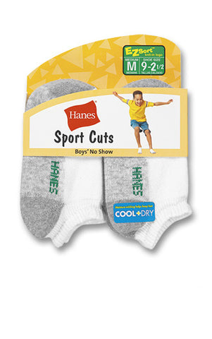 Hanes BOYS NO SHOW - WH W/GY FOOT BOTTOM