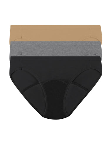 Hanes Women’s Fresh & Dry Moderate Period Underwear Bikini 3-Pack