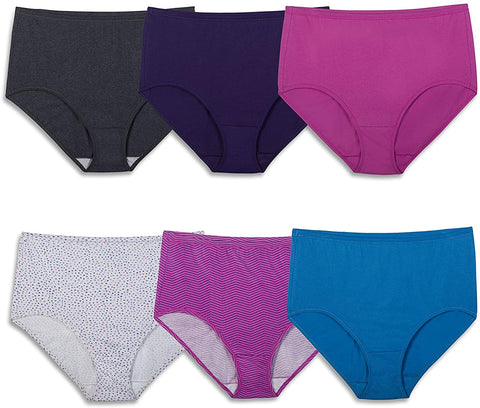 Fruit Of The Loom Womens Comfort Covered Waistband Cotton Brief, 10, Assorted