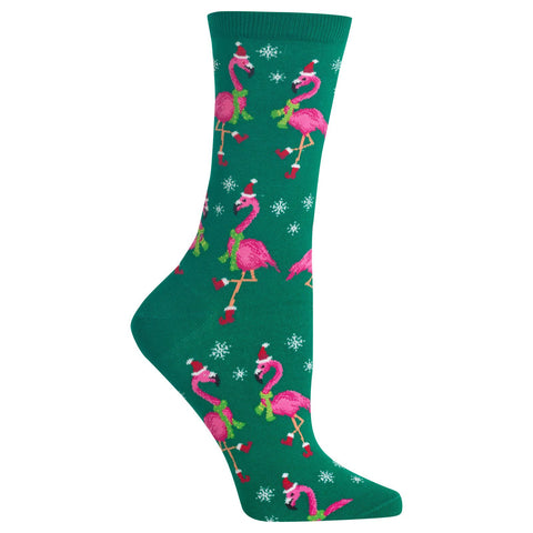 Hot Sox Womens Santa Flamingos Crew Socks
