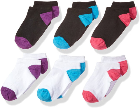 Fruit Of The Loom Girls 6 Pack No Show Socks, M, Assorted 1