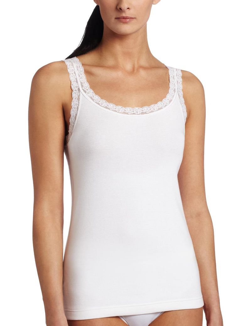 Flexees Women`s Fat Free Dressing Lace Trimmed Cotton Rib Tank