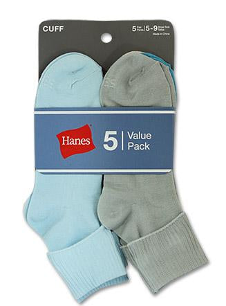 Hanes Women's Value 5 Pack Cuff Socks - Extended Size