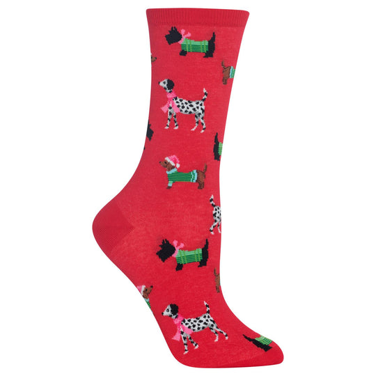 Hot Sox Womens Christmas Dogs Crew Socks