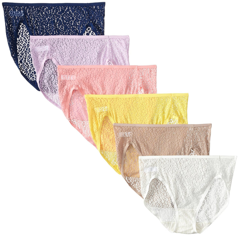 Fruit of the Loom All Over Lace Women`s 6-Pack Assorted Hi-Cut Panties