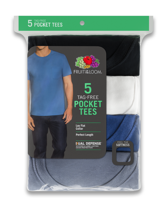 Fruit Of The Loom Mens Assorted Fashion Color Pocket T-Shirts - 5 Pack