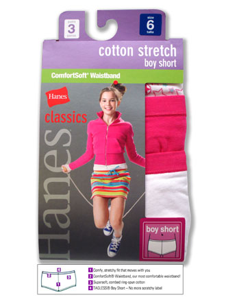 Hanes Classics Girls' Boy Short Panties with ComfortSoft Waistband 3 Pack