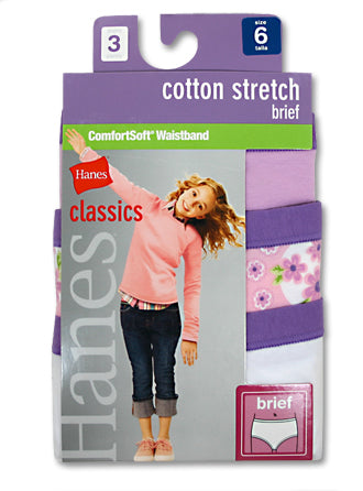 Hanes Classic Girls' Stretch Cotton Briefs with ComfortSoft Waistband 3 Pack