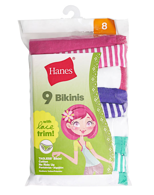 Hanes Girls` 9-Pack Lace Bikini Panty
