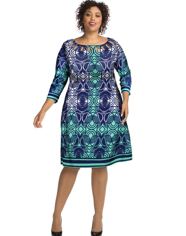 Just My Size Womens 3/4 Sleeve Dress with Cutout Neckline