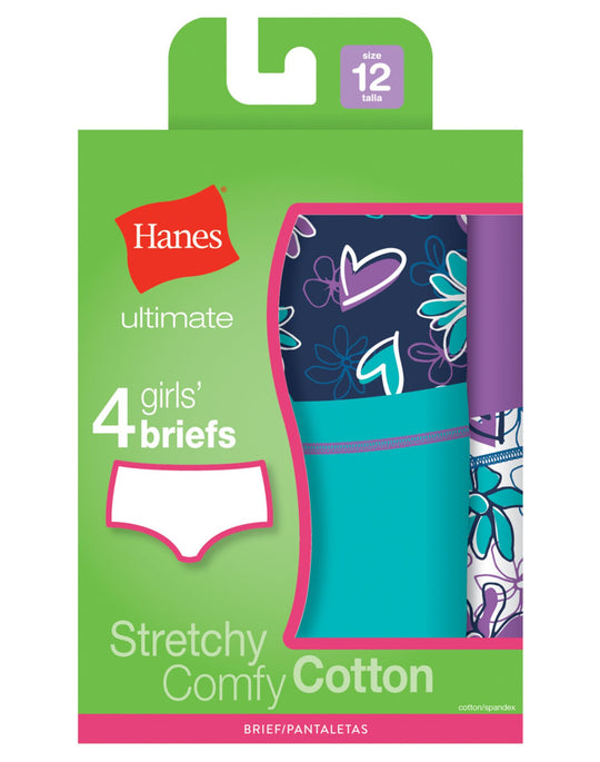 Hanes Girls Ultimate TAGLESS 4-Pack Cotton Stretch Briefs