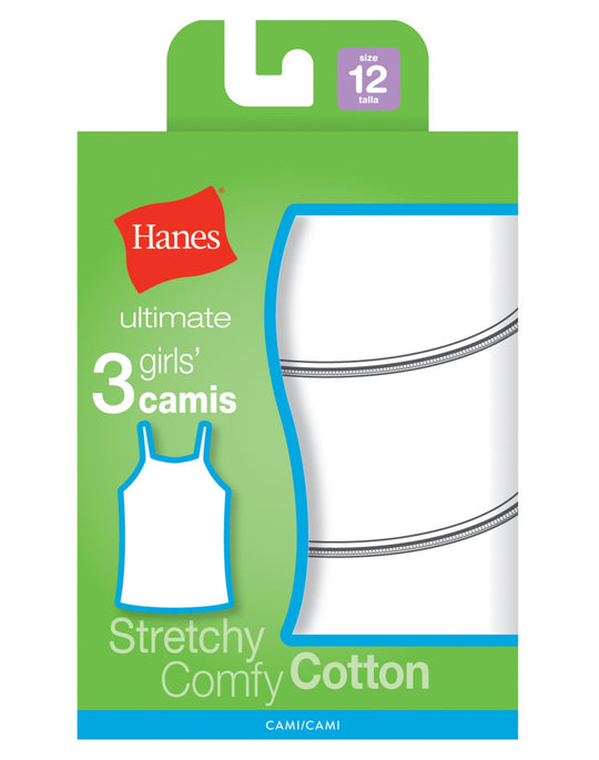 Hanes Girls Ultimate TAGLESS 3-Pack Cotton Stretch Cami