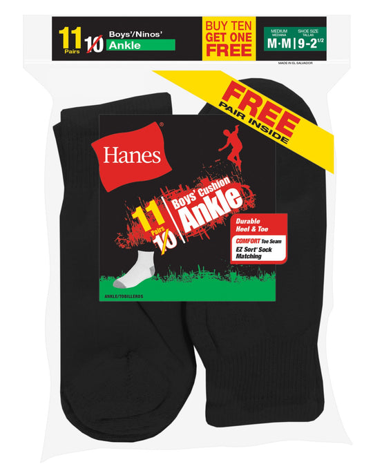 Hanes Boys` EZ-Sort 11-Pack Ankle Socks