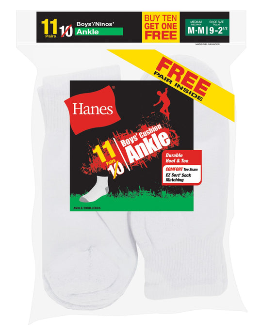 Hanes Boys` EZ-Sort 11-Pack Ankle Socks