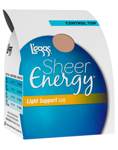 Leggs Womens  Sheer Energy Light Support Leg Control Top, Sheer Toe Pantyhose 4-Pack