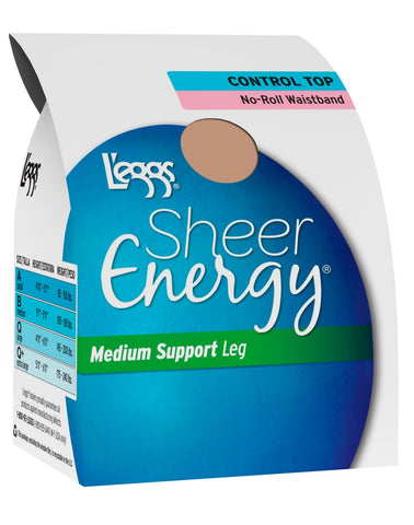 Leggs Womens Sheer Energy Waistband Free Control Top, Sheer Toe Pantyhose 4-Pack