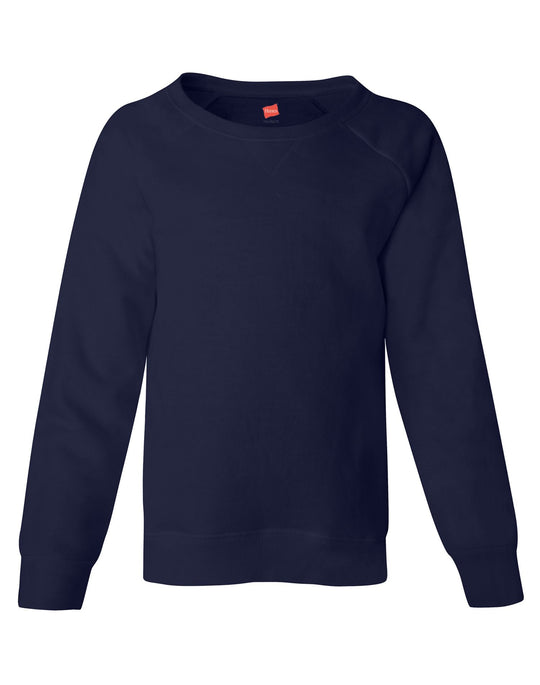 Hanes Girls` Raglan V-Notch Crewneck Sweatshirt