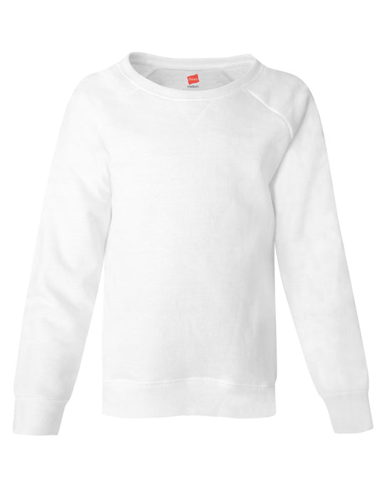 Hanes Girls` Raglan V-Notch Crewneck Sweatshirt