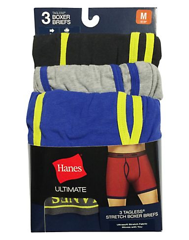 Hanes Men`s Ultimate Stretch Boxer Brief Black/Lime/Blue 3-Pack