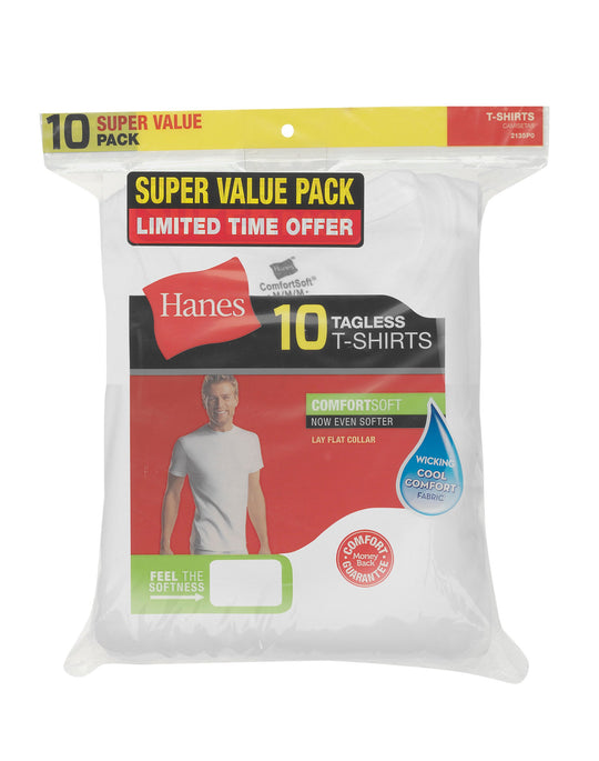 Hanes Men's ComfortSoft® White Crewneck Undershirt 10-Pack