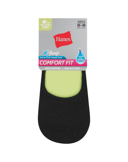 Hanes Women's Comfort Fit Invisible Liner: Mid Sport, 6-Pack