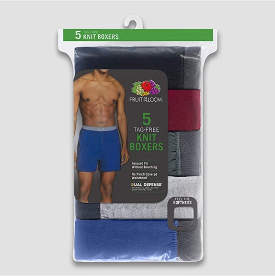 Fruit Of The Loom Mens Knit Boxers 5 Pack, S, Assorted