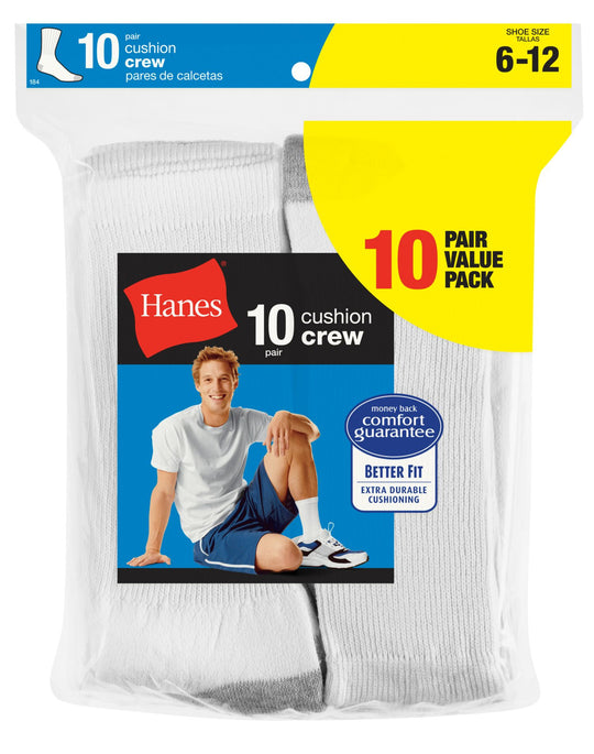 Hanes Men`s Cushion Crew Socks 12 Pack