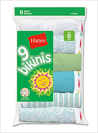 Hanes Girls' No Ride Up Cotton TAGLESS Bikinis 9 Pack
