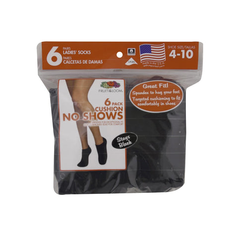 Fruit of the Loom Womens Core 6-pack Cushioned No Show Socks, FTL-F8070B6/1