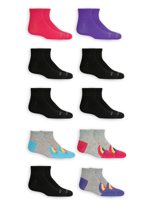 Fruit Of The Loom Girls 10 Pack Soft and Lightweight Ankle Socks