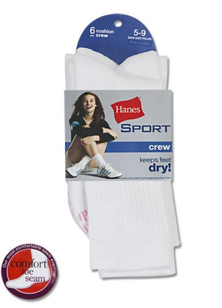 Hanes All Day Dry Cushioned Women's Crew Athletic Socks 6 Pairs