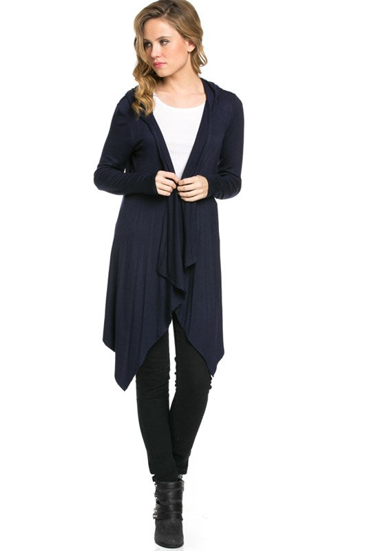 Womens Open Drape Cardigan With Long Sleeves and Hooded