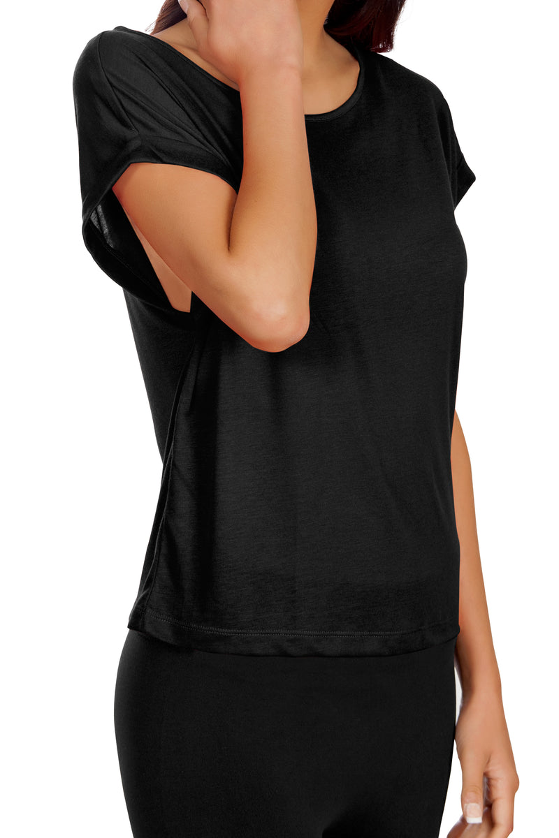 Womens Basic Casual Cap Short Sleeve Loose Fit Crew Neck Tee Shirt