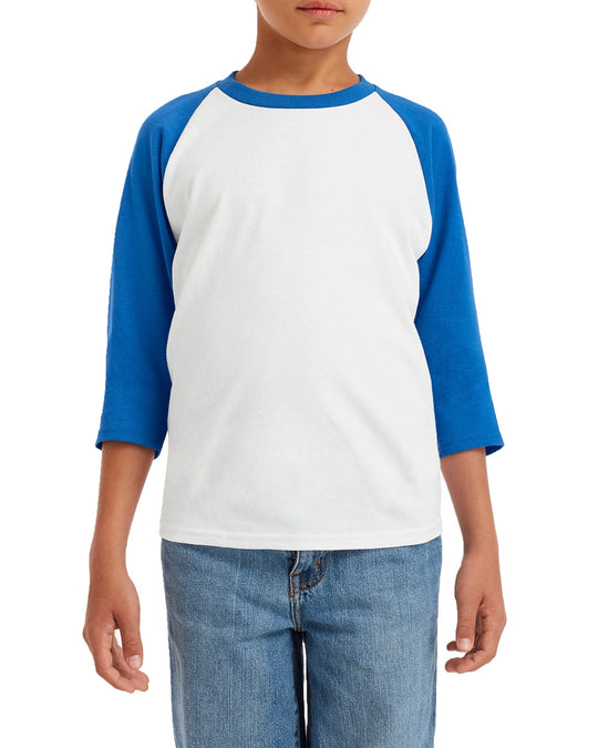 Gildanv Youth Heavy Cotton 3/4 Raglan T-Shirt, XS, White/Royal