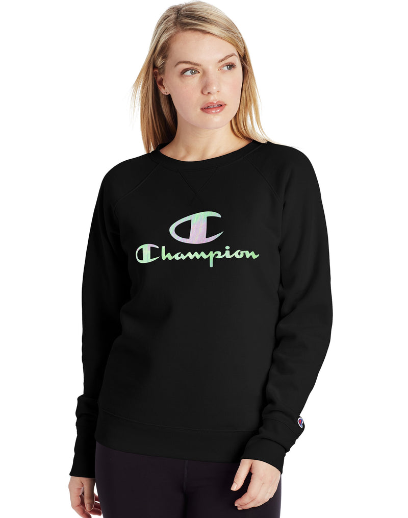 Champion Womens Powerblend Fleece Boyfriend Crew, XXL, Chalk White