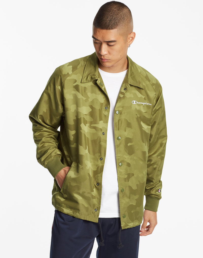Champion Life Mens Camo Coaches Jacket, M, Olive Khaki Jacquard Camo