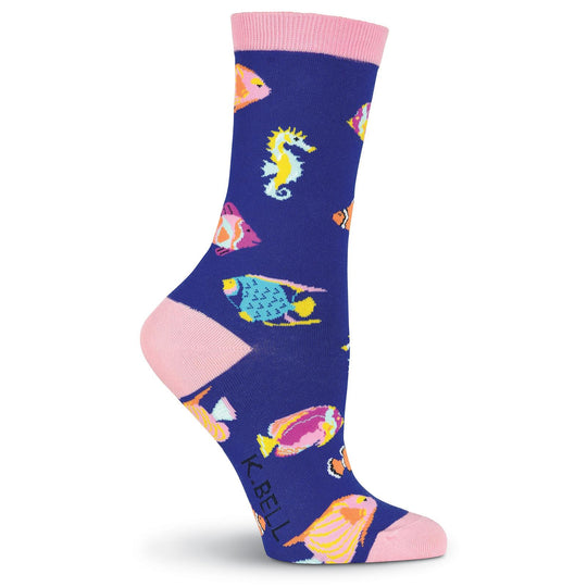 K. Bell Womens Tropical Fish Crew Socks