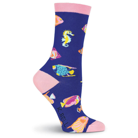 K. Bell Womens Tropical Fish Crew Socks