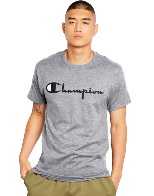 Champion Mens Classic Short-Sleeve Jersey Tee, L, Granite Heather