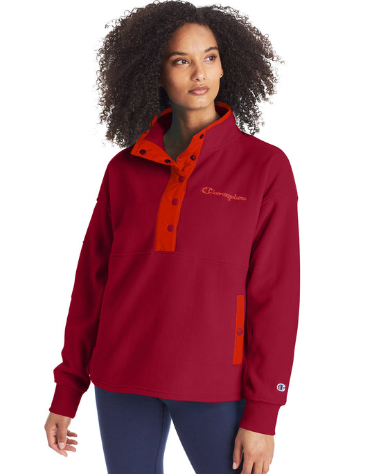 Champion Womens Explorer Fleece Snap Front Pullover, L, Athletic Navy