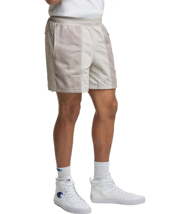 Champion Mens Nylon Mesh Overlay Shorts, L, Mindful Grey