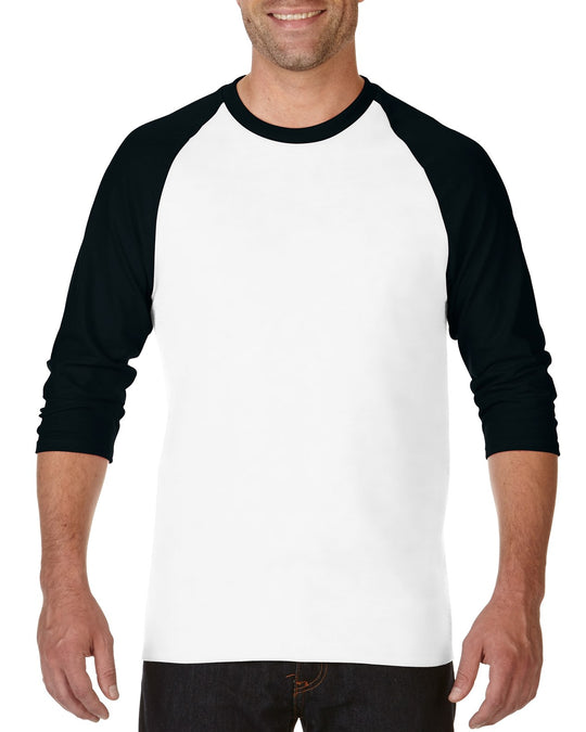 Gildan Mens Heavy Cotton 3/4 Raglan T-Shirt, XS, White/Royal