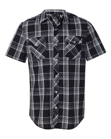 Burnside Short Sleeve Plaid Shirt, XL, Navy