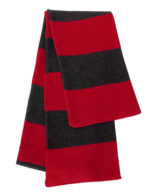 Sportsman Rugby-Striped Knit Scarf, One Size, White/Heather Grey