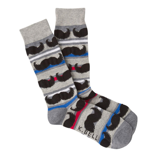 K. Bell Mens Mustache Stripe Crew Socks