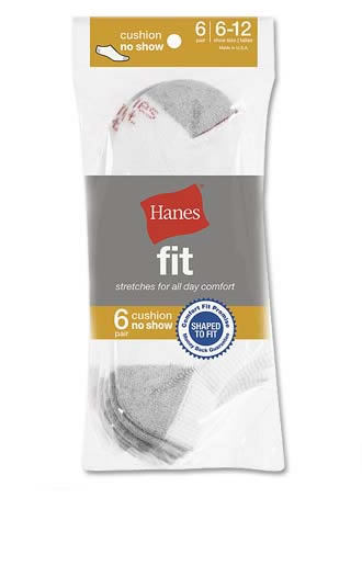Hanes Fit Cushion No Show - White w/ Grey Heel & Toe