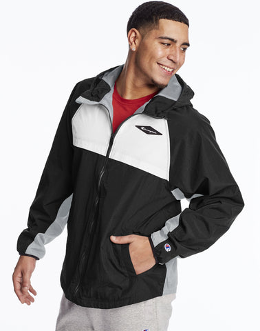 Champion Mens Stadium Wind Jacket, L, Black/Concrete/White