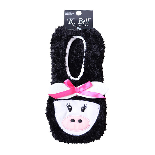 K. Bell Womens Black Cow Slipper Socks