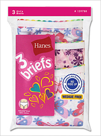 Hanes Girls' No Ride Up Cotton Briefs 3 Pack
